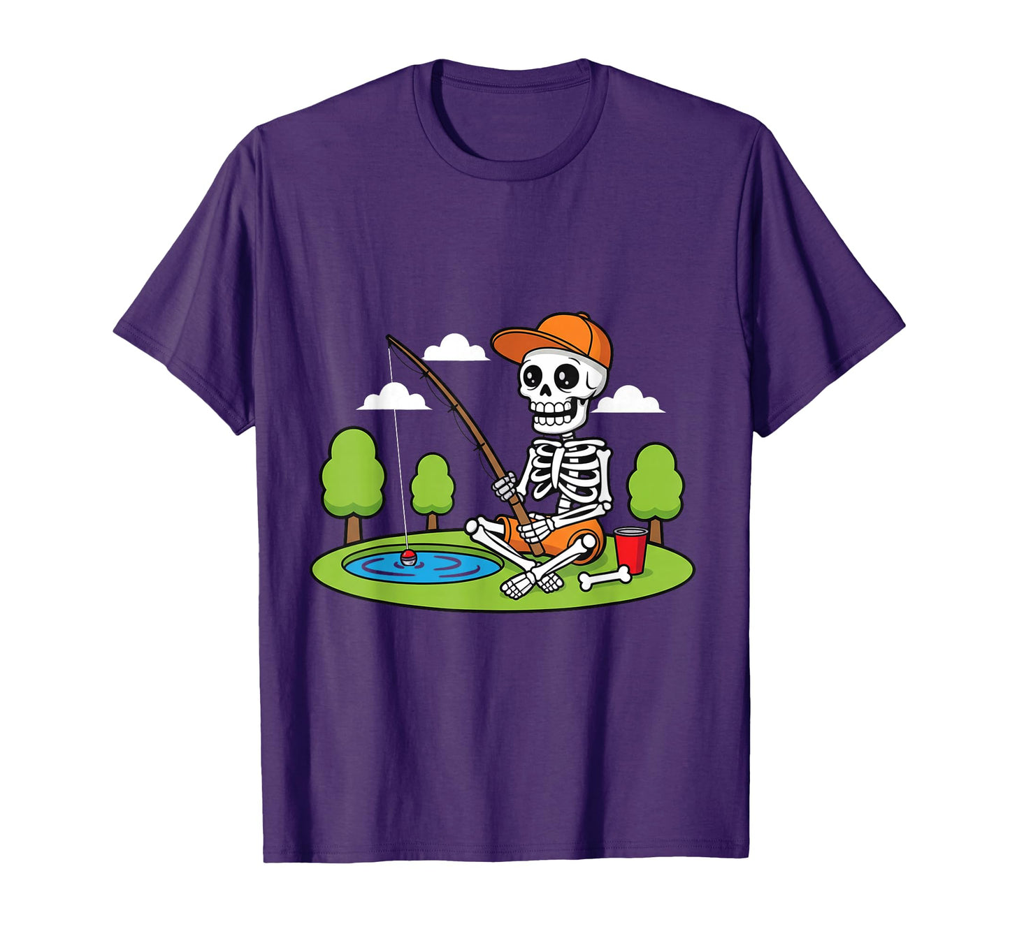 Skeleton Fishing Halloween Costume Funny Fishing Boys Kids T-Shirt