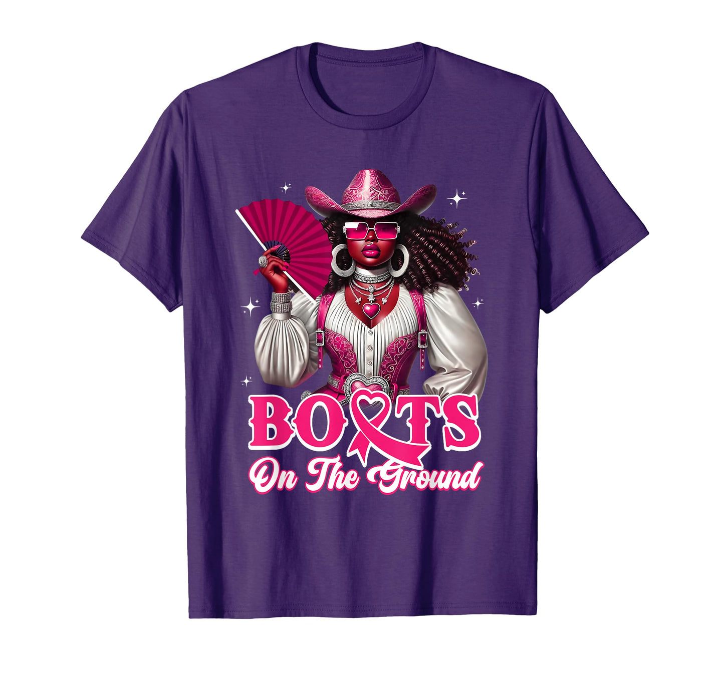 Boots On The Ground Pink Cowgirl Breast Cancer Western Women T-Shirt