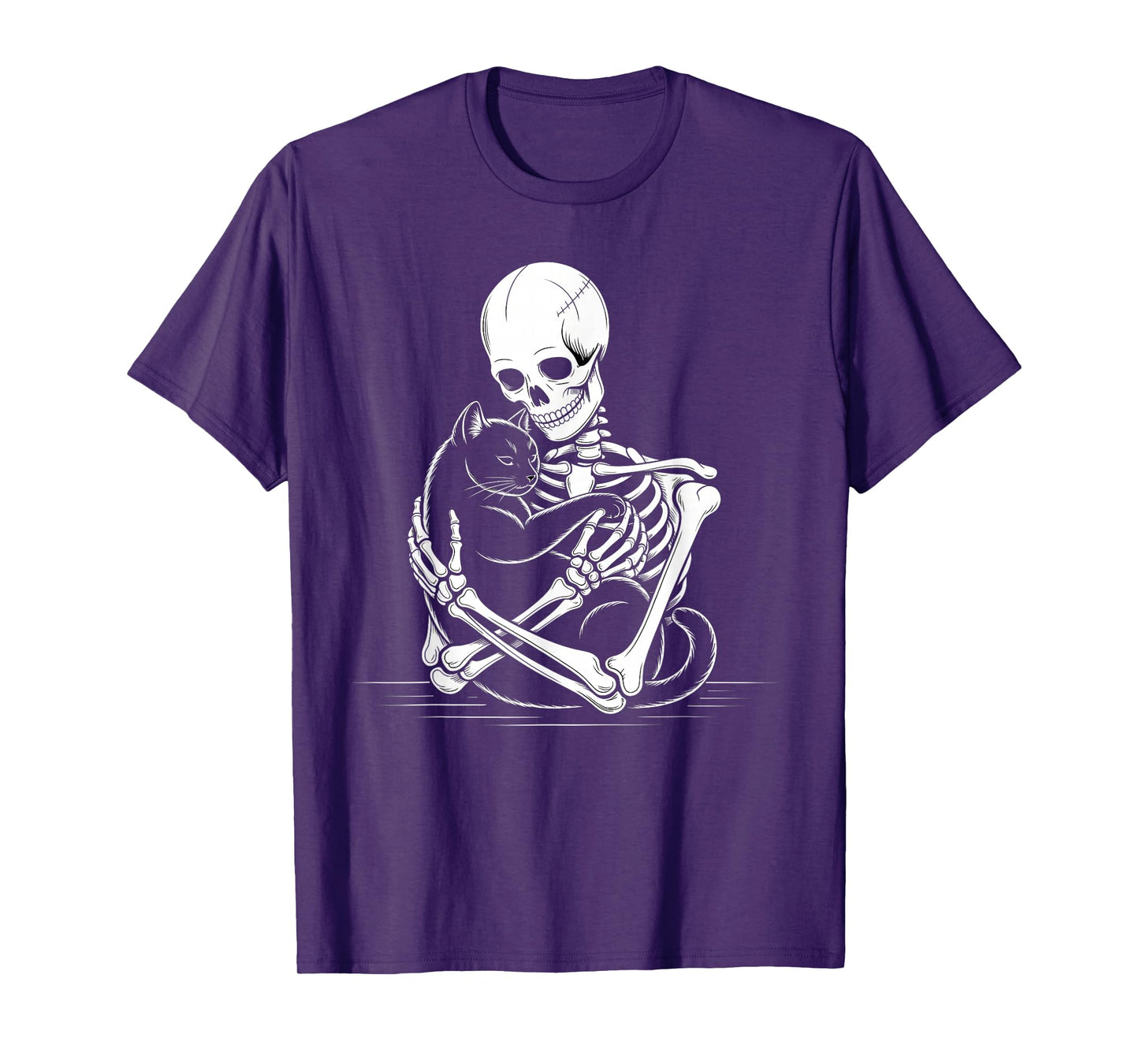 Skeleton Hugging Cat Halloween Cat Lover Cat Mom Dad T-Shirt