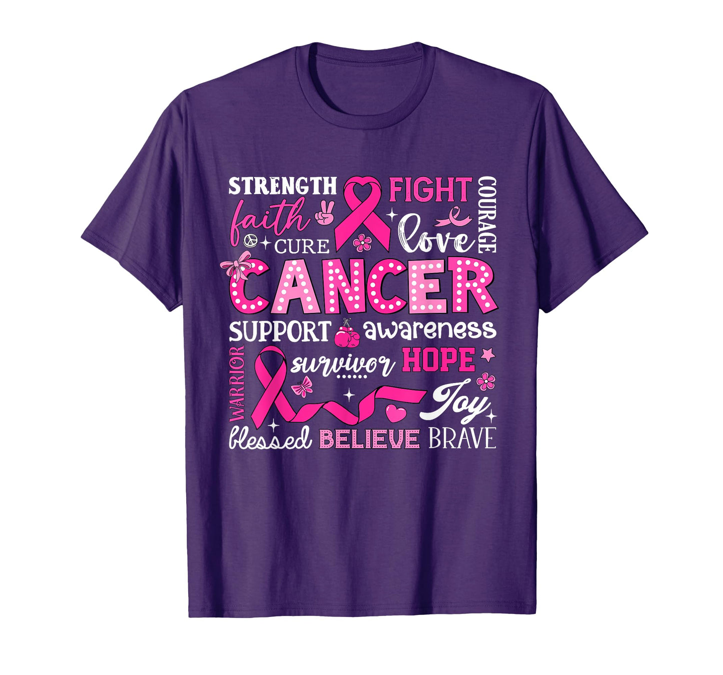 Breast Cancer Awareness Typography Pink Ribbon Bow T-Shirt