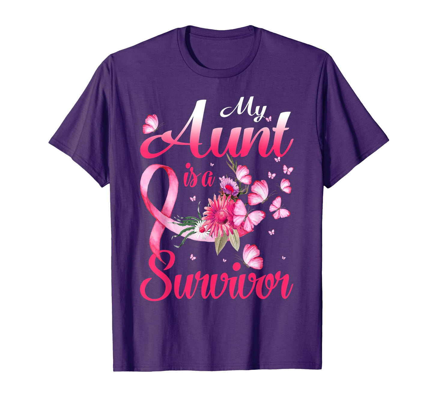 My Aunt Is A Survivor Butterfly Breast Cancer Awareness T-Shirt