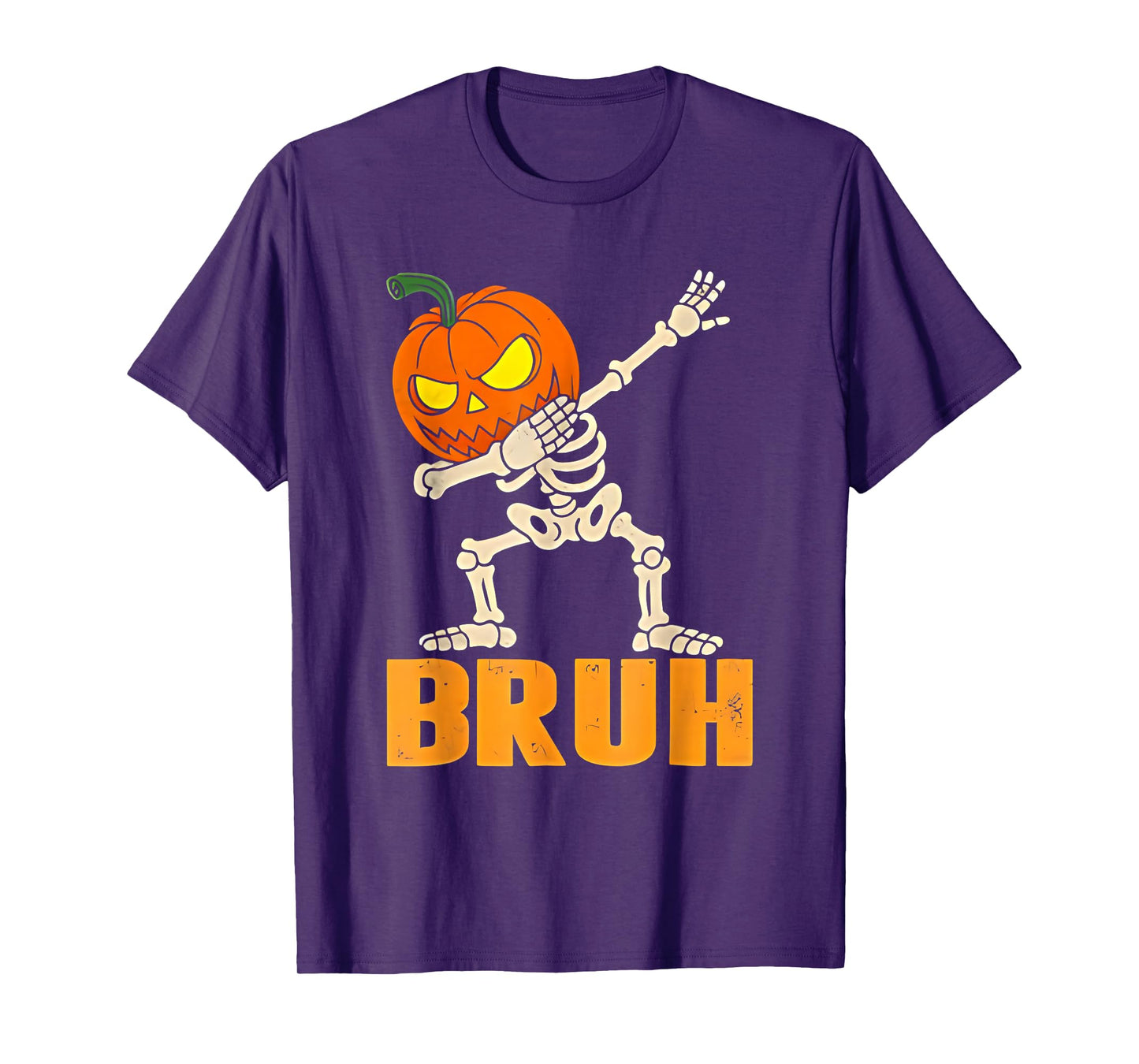 Bruh Skeleton Halloween Dabbing Boys Pumpkin Jack O Lantern T-Shirt