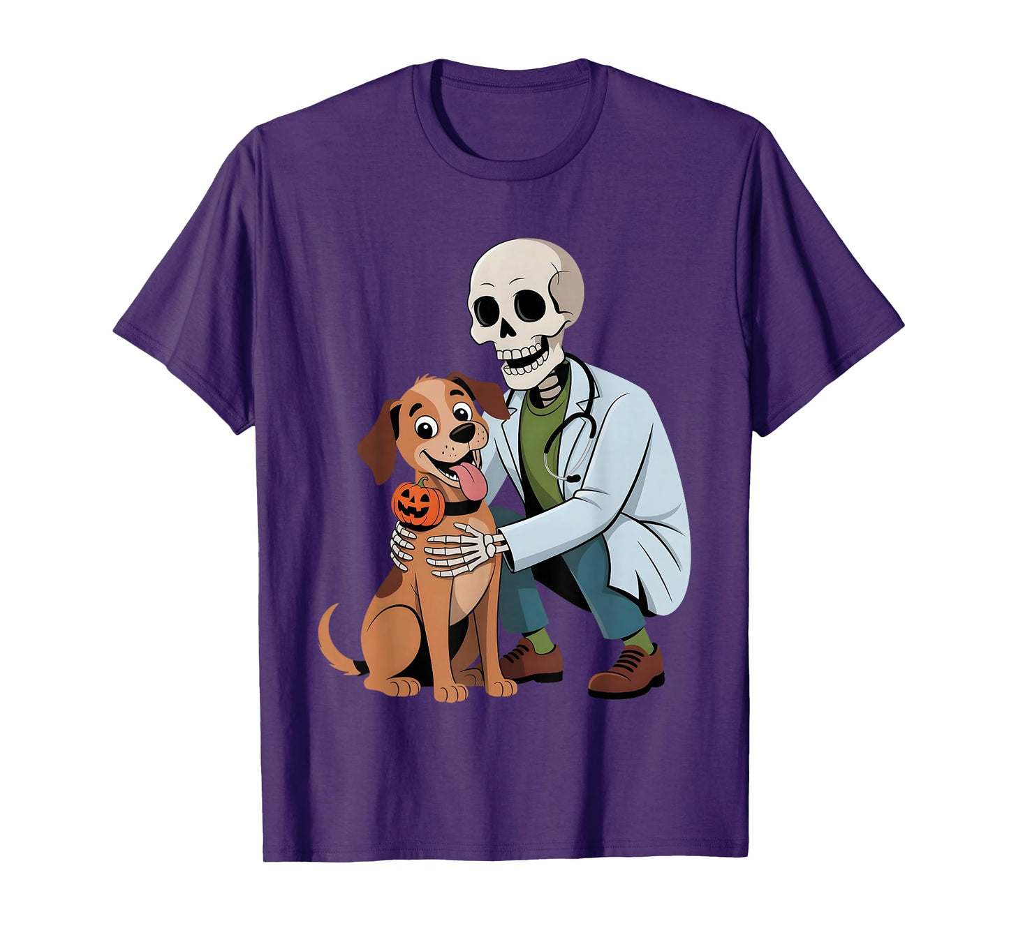 Skeleton Hugging Dog Funny Vet Dog Lover Halloween Men Women T-Shirt