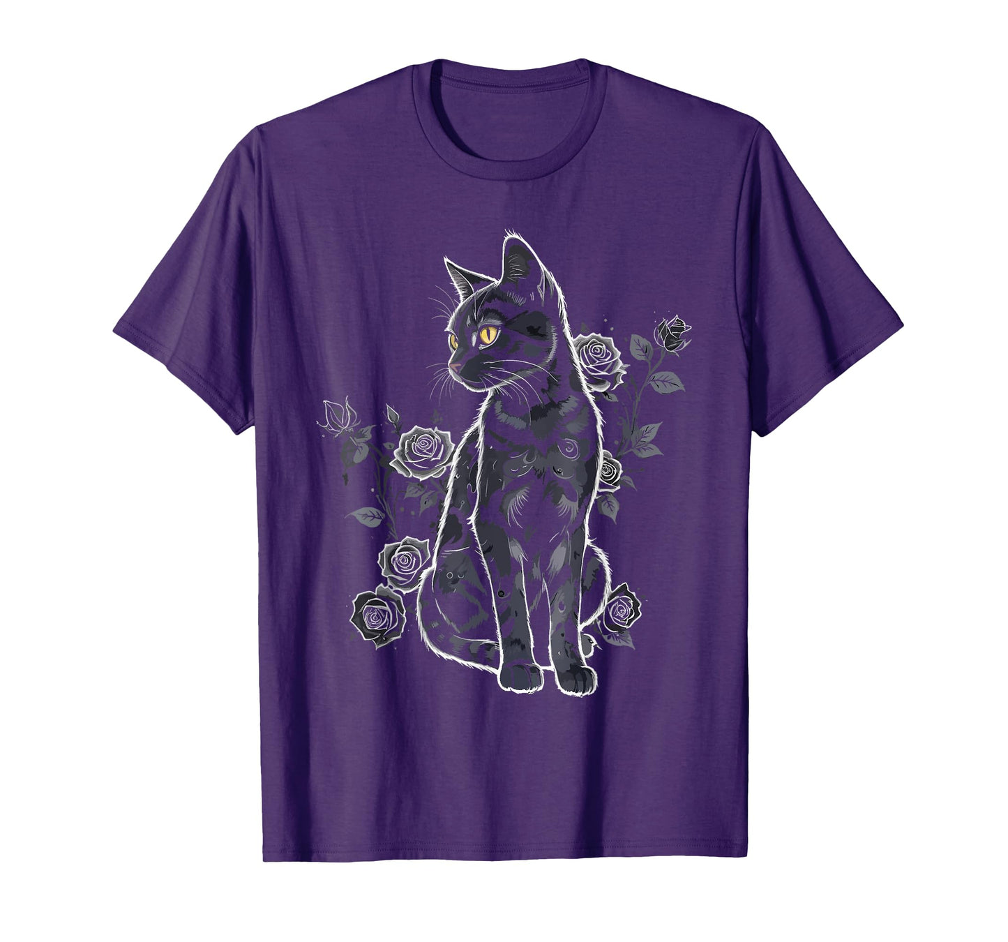 Black Roses Alt Aesthetic Nu Goth Teen Goth Cat T-Shirt for Men Women Girls Kids