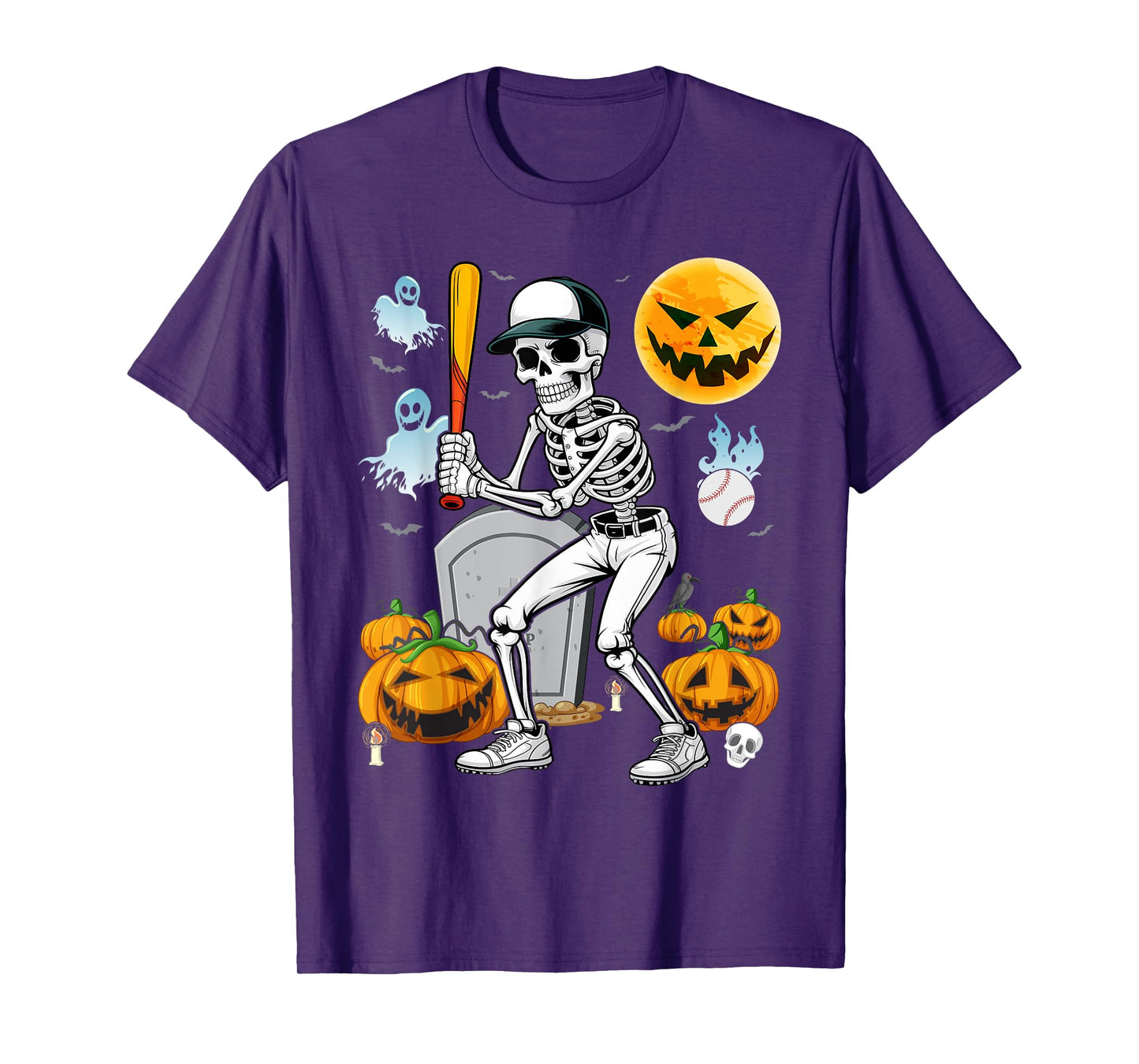 Skeleton Playing Baseball Halloween Skull Lover T-Shirt