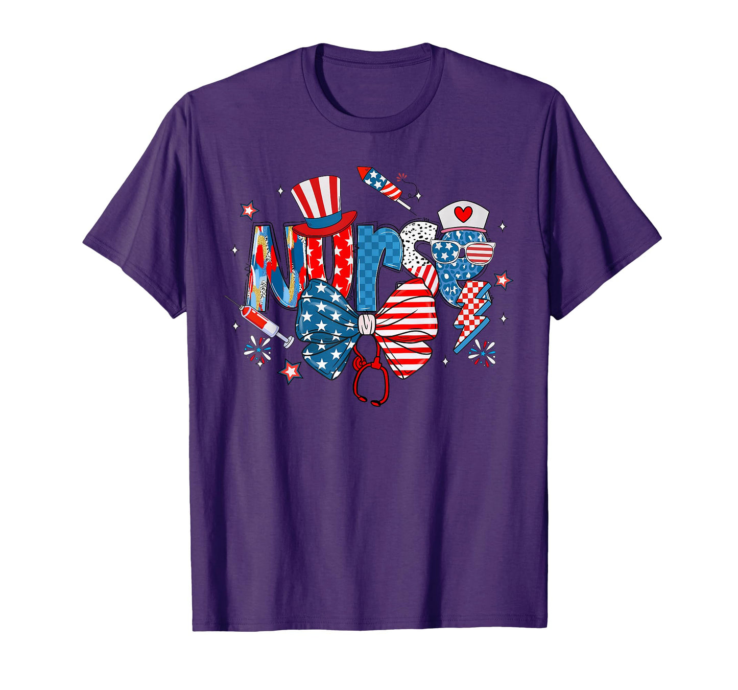 4th Of July Patriotic Nurse American Flag USA Nursing Women T-Shirt