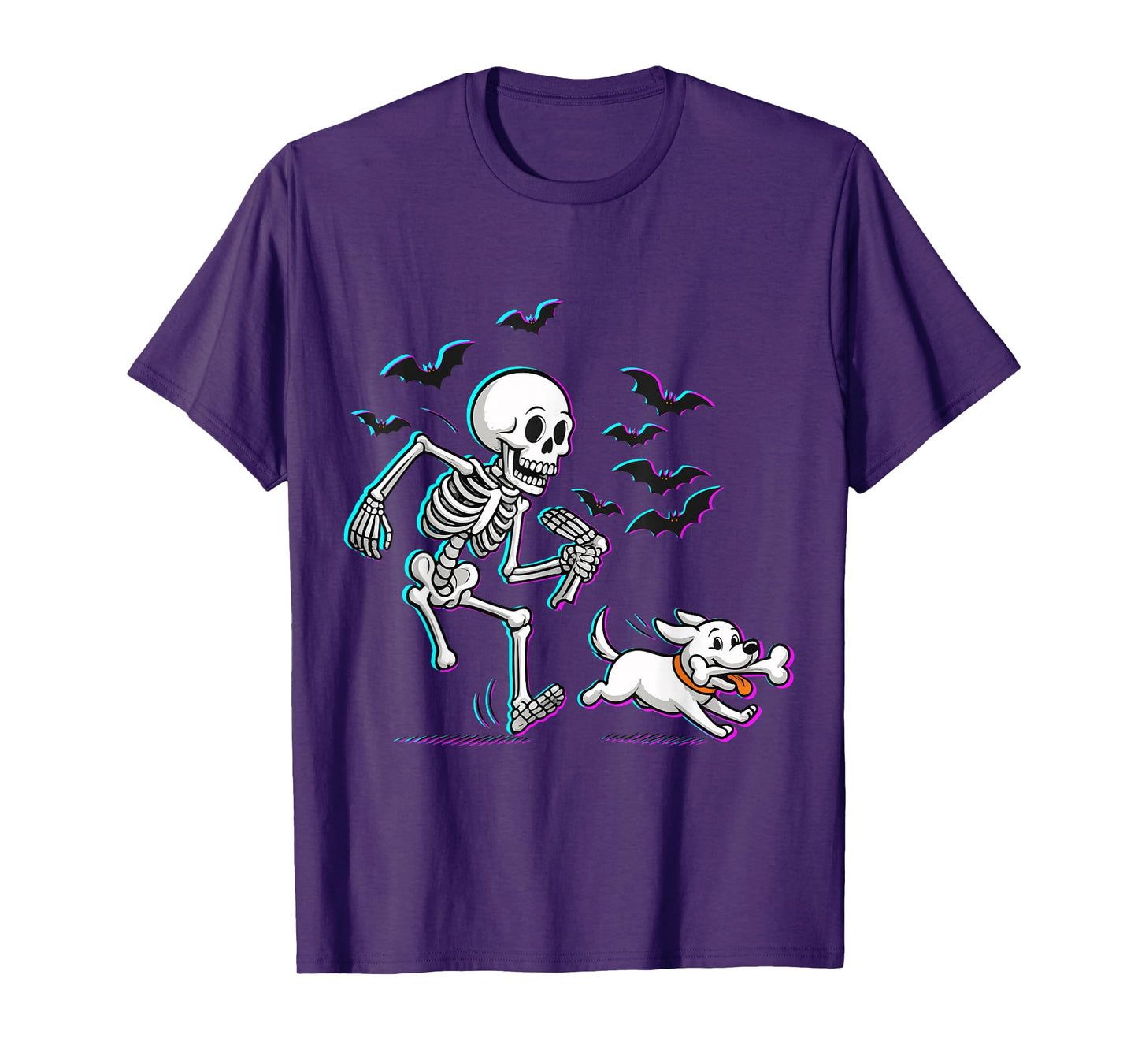 Skeleton Playful Chase Dog Run Off with The Bone in Humorous T-Shirt