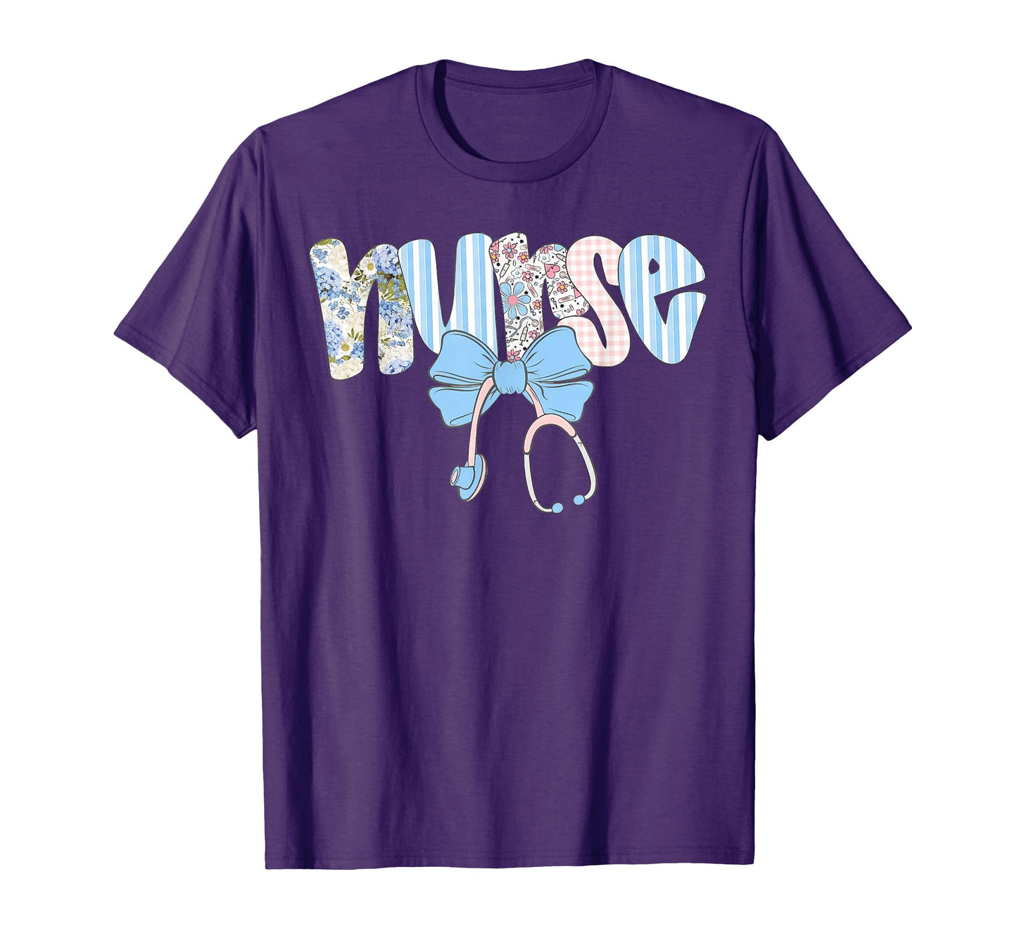 Preppy Nurse Floral Coquette Blue Stethoscope Bow Nurse Life T-Shirt