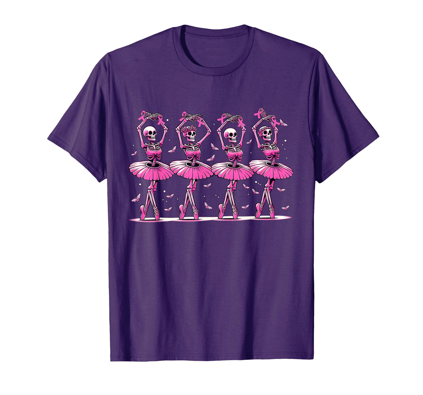 Cute Halloween Dancing Skeletons Breast Cancer Awareness T-Shirt