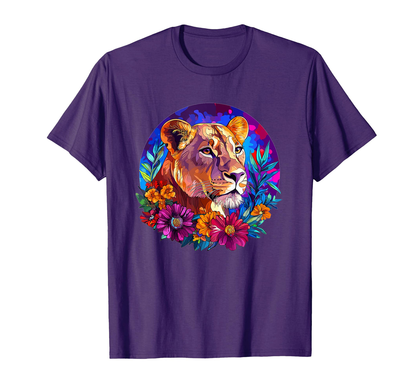 Lioness in Vibrant Floral Jungle T-Shirt