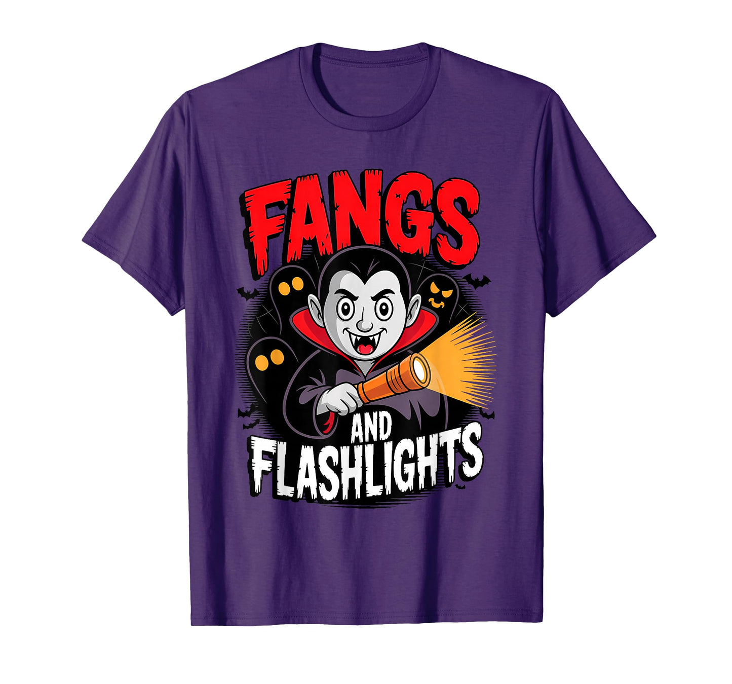 Fangs and Flashlights Vampires Ghost Hunting Halloween T-Shirt