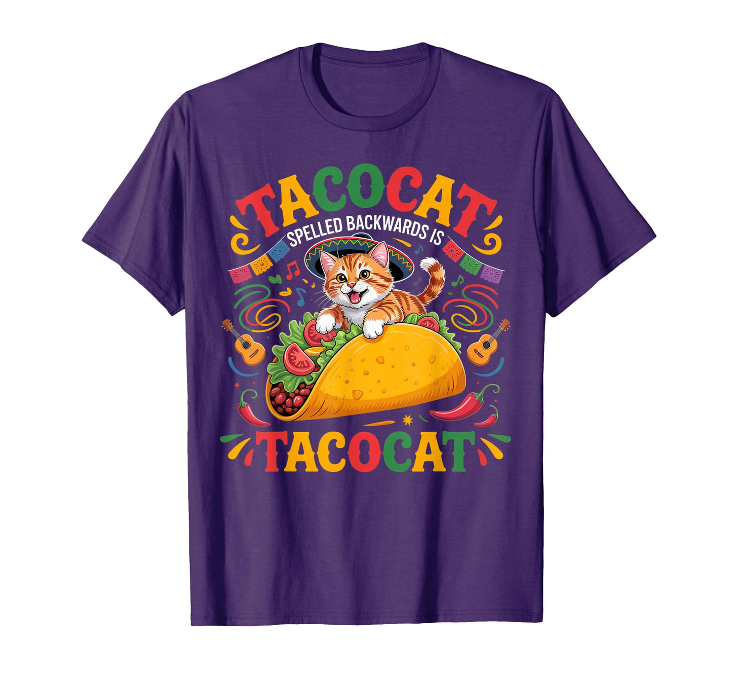 Tacocat Spelled Backwards is Tacocat Funny Cat Birthday Crew T-Shirt
