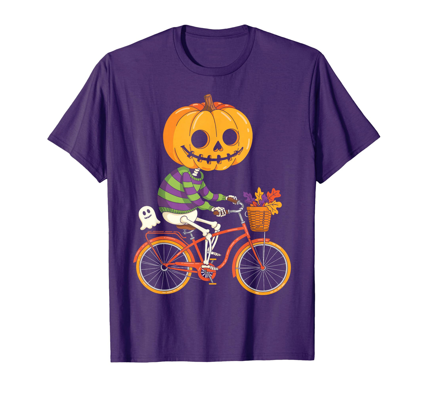 Halloween Skeleton Riding Vintage Bicycle Pumpkin Costume T-Shirt
