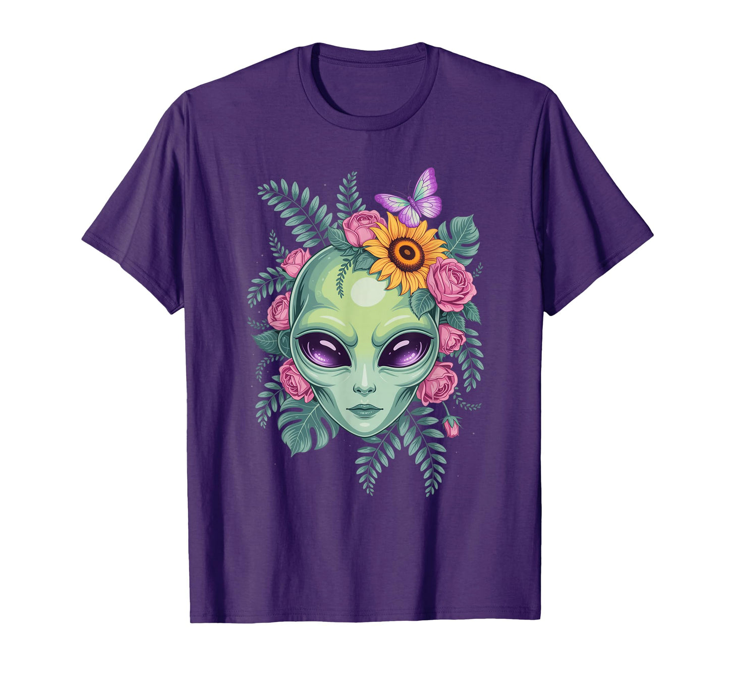 Mystical Alien Floral Graphic with Sunflower & Butterfly T-Shirt