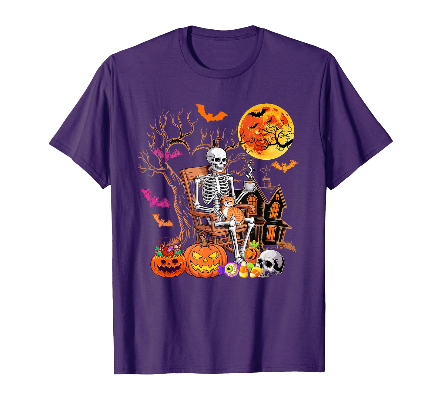 Skeleton Drinking Coffee Halloween Carved Pumpkin Lover T-Shirt