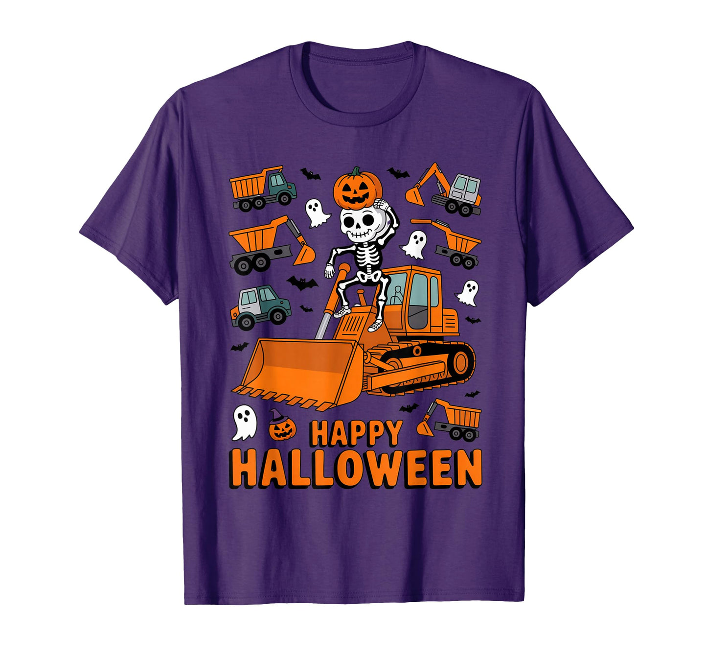 Happy Halloween Skeleton on BULLDOZERs with Trucks T-Shirt
