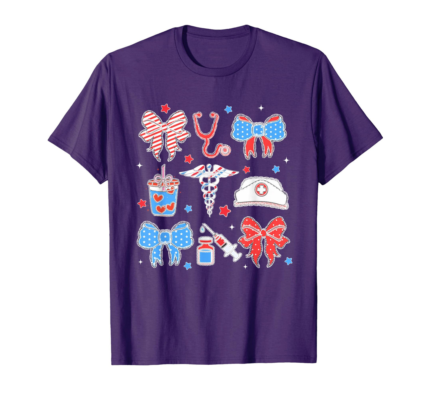 Nurse Bow Stethoscope American Patriotic 4th of July T-Shirt