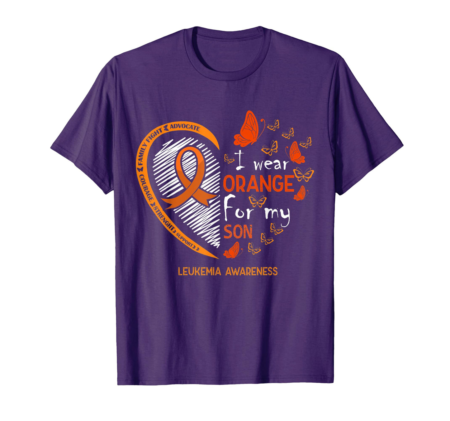 I Wear Orange For My Son Butterfly Leukemia Cancer Awareness T-Shirt