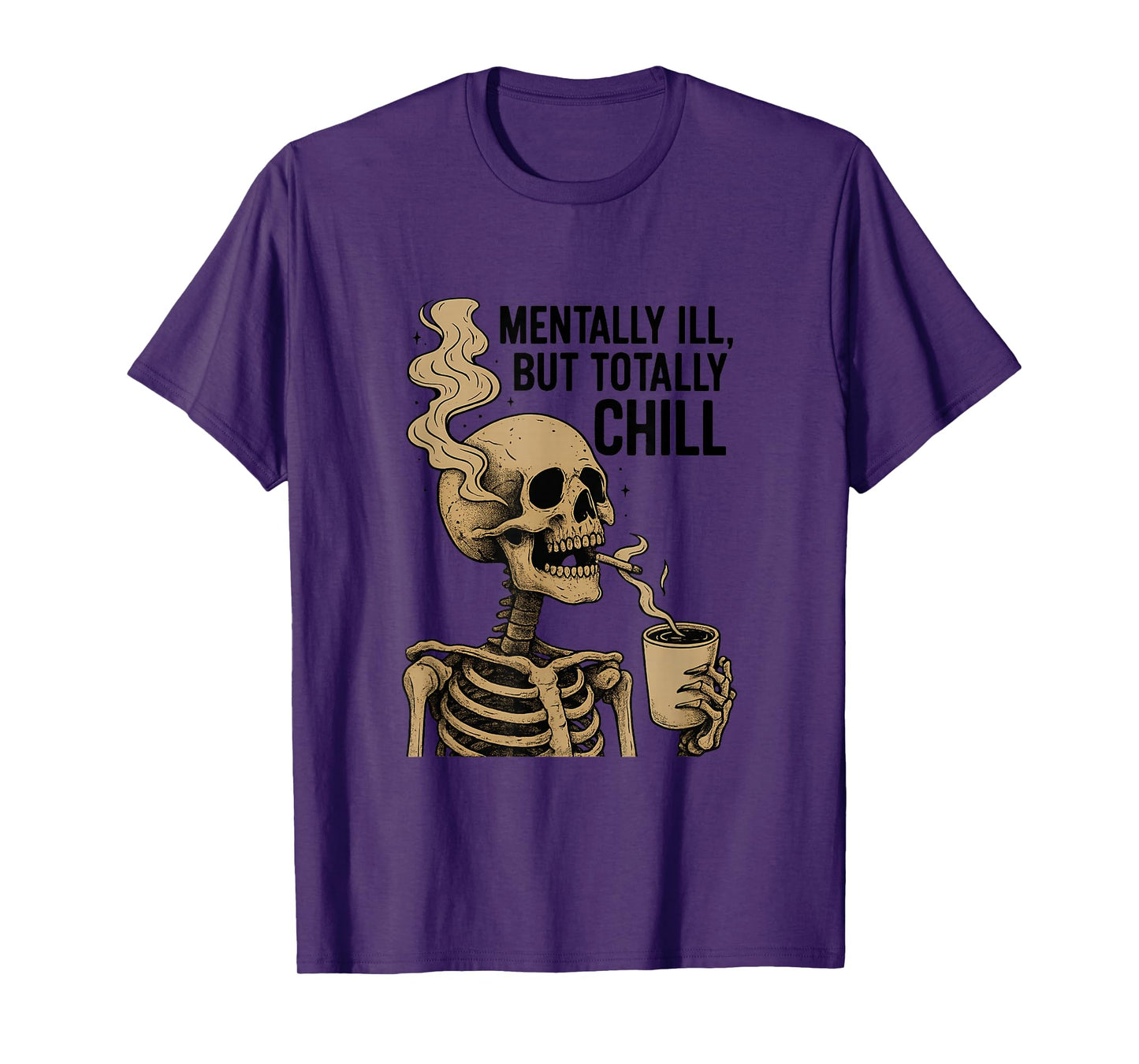 Skeleton Drinking Coffee Halloween Gothic Spooky Design T-Shirt