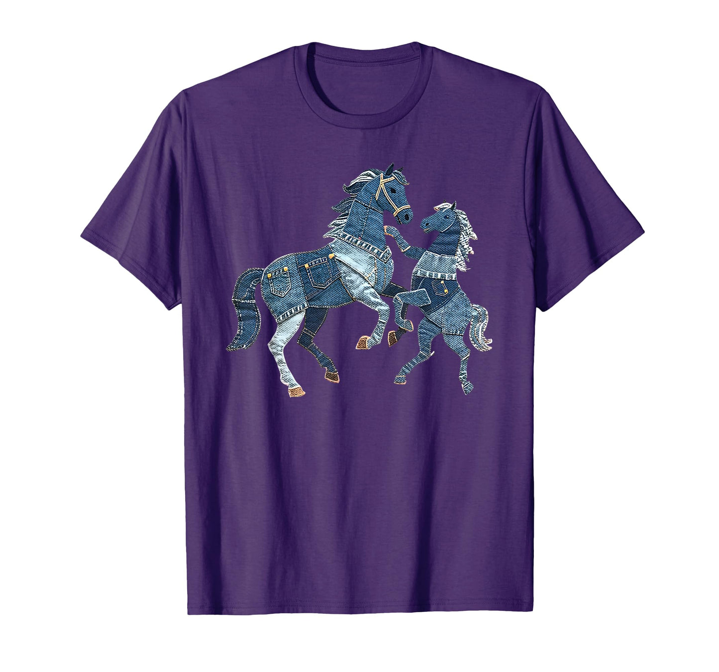 retro denim patch animal horse print art artistic T-Shirt