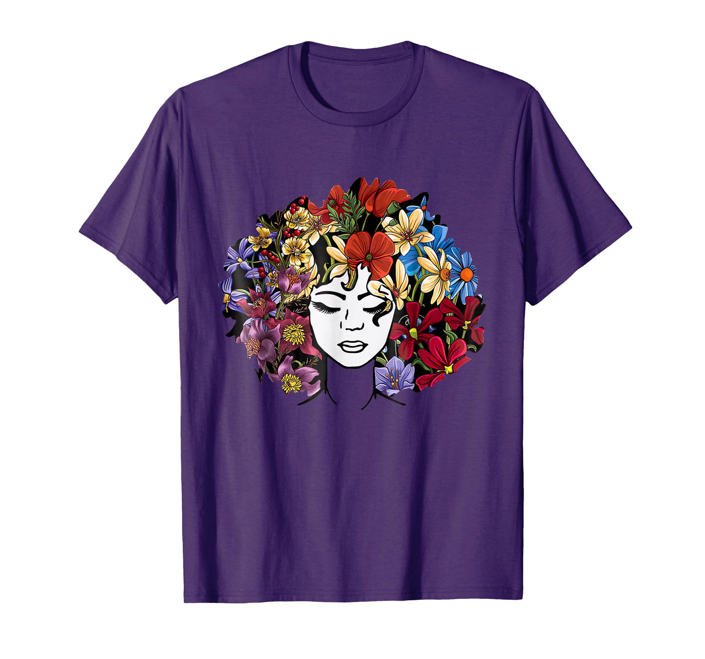 Black Power Flowers Afro Hair Black Woman T-Shirt