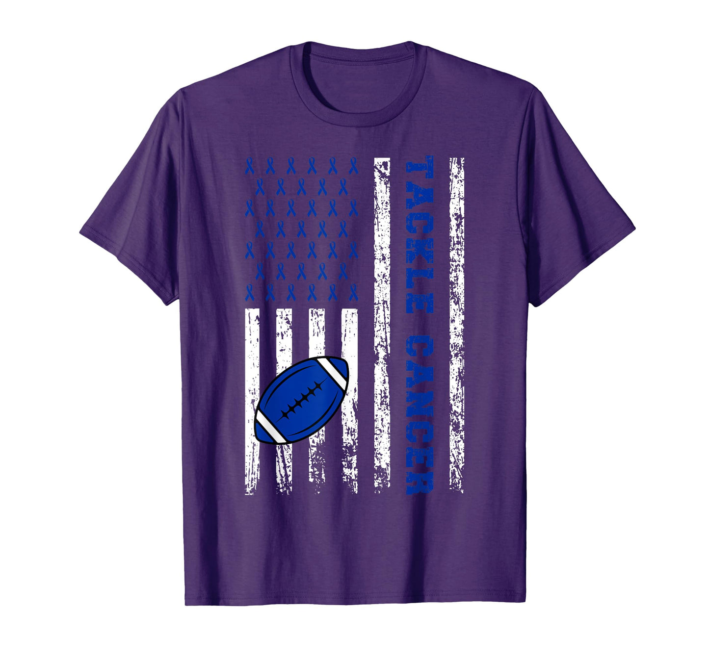 Tackle Football Dark Blue Ribbon Colon Cancer Awareness Kid T-Shirt