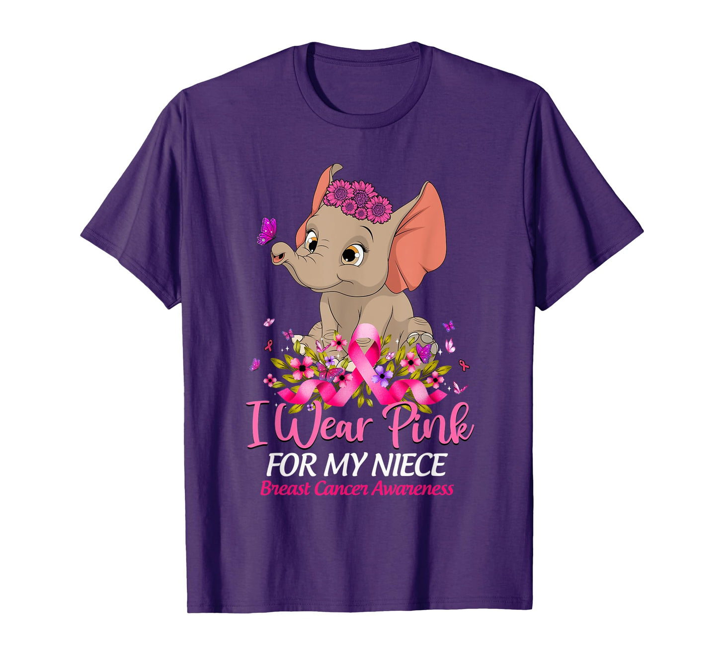 Breast Cancer Awareness Elephant I Wear Pink For My Niece T-Shirt