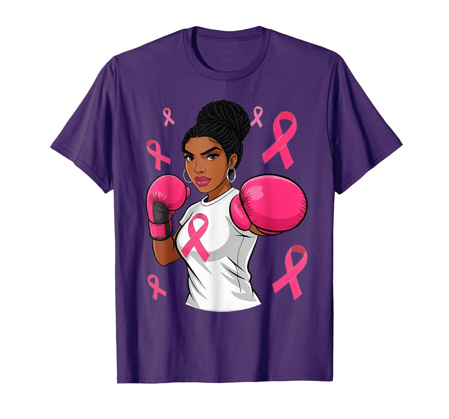 Women Black African American Breast Cancer Afro Pink Ribbon T-Shirt