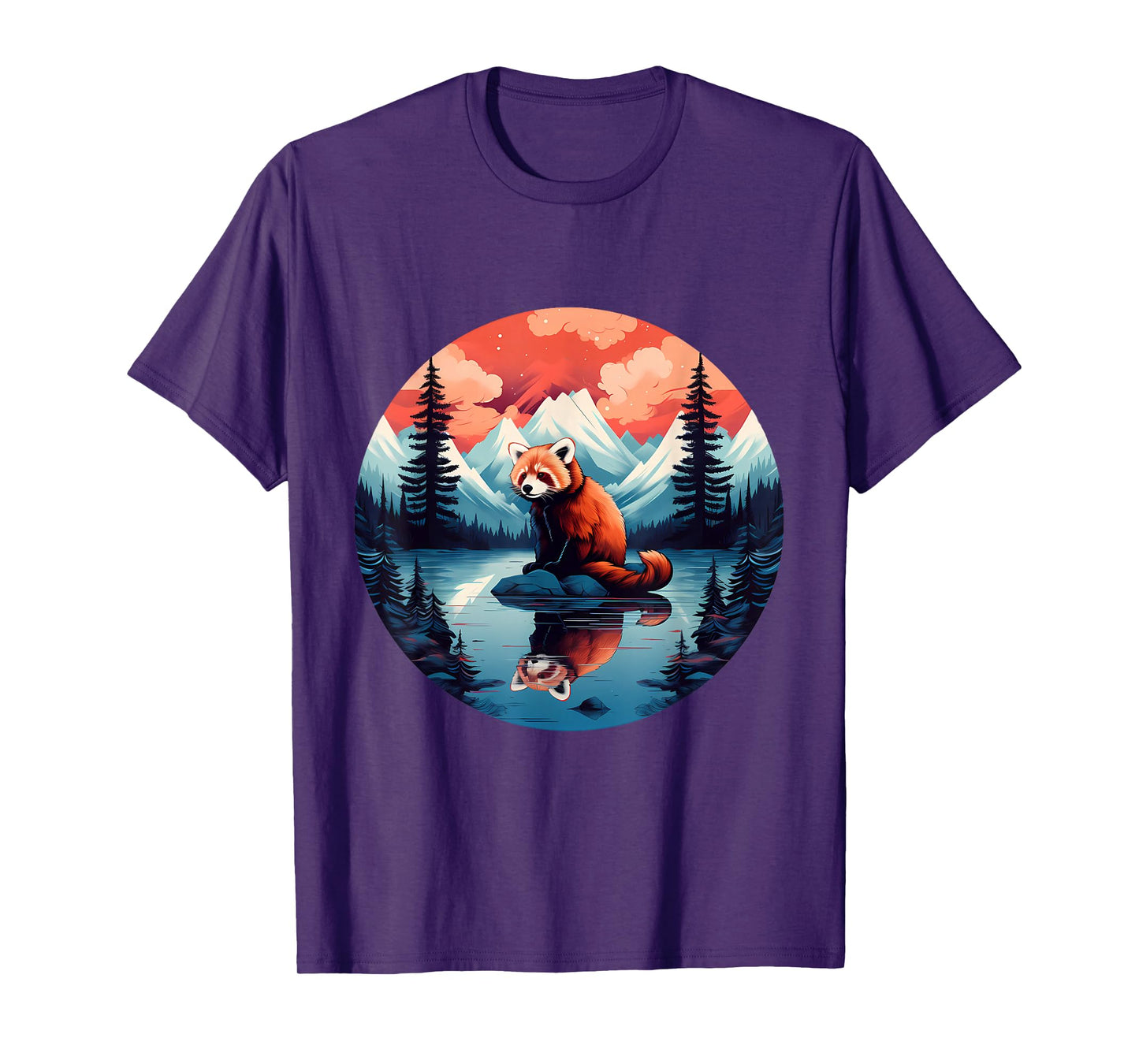 Forest Animal Art Red Panda Colorful Landscape Animal Art Wildlife Artwork T-Shirt