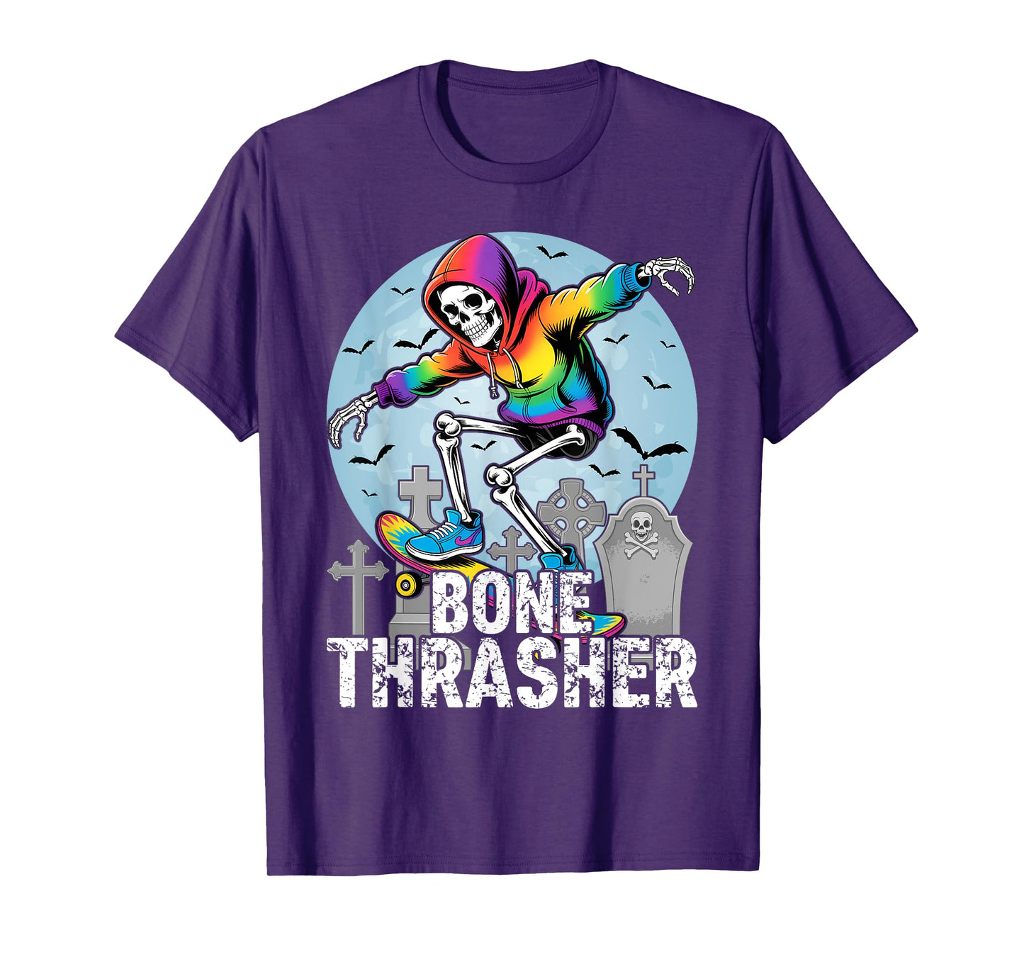 Bone Thrasher, Funny Skeleton Skateboarder Halloween T-Shirt