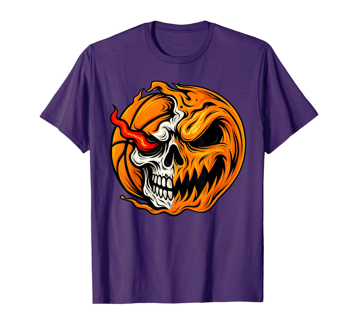 Pumpkin Skull Skeleton Spooky Basketball Player Halloween T-Shirt