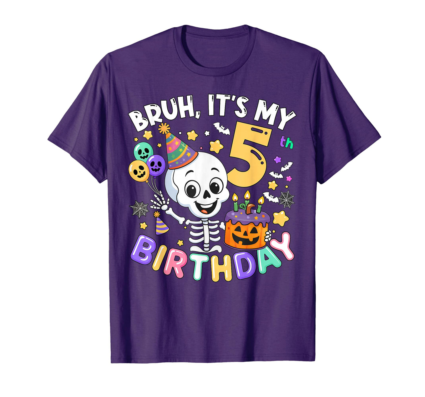 Bruh Its My 5th Birthday Skeleton Halloween Toddler Boy Girl T-Shirt