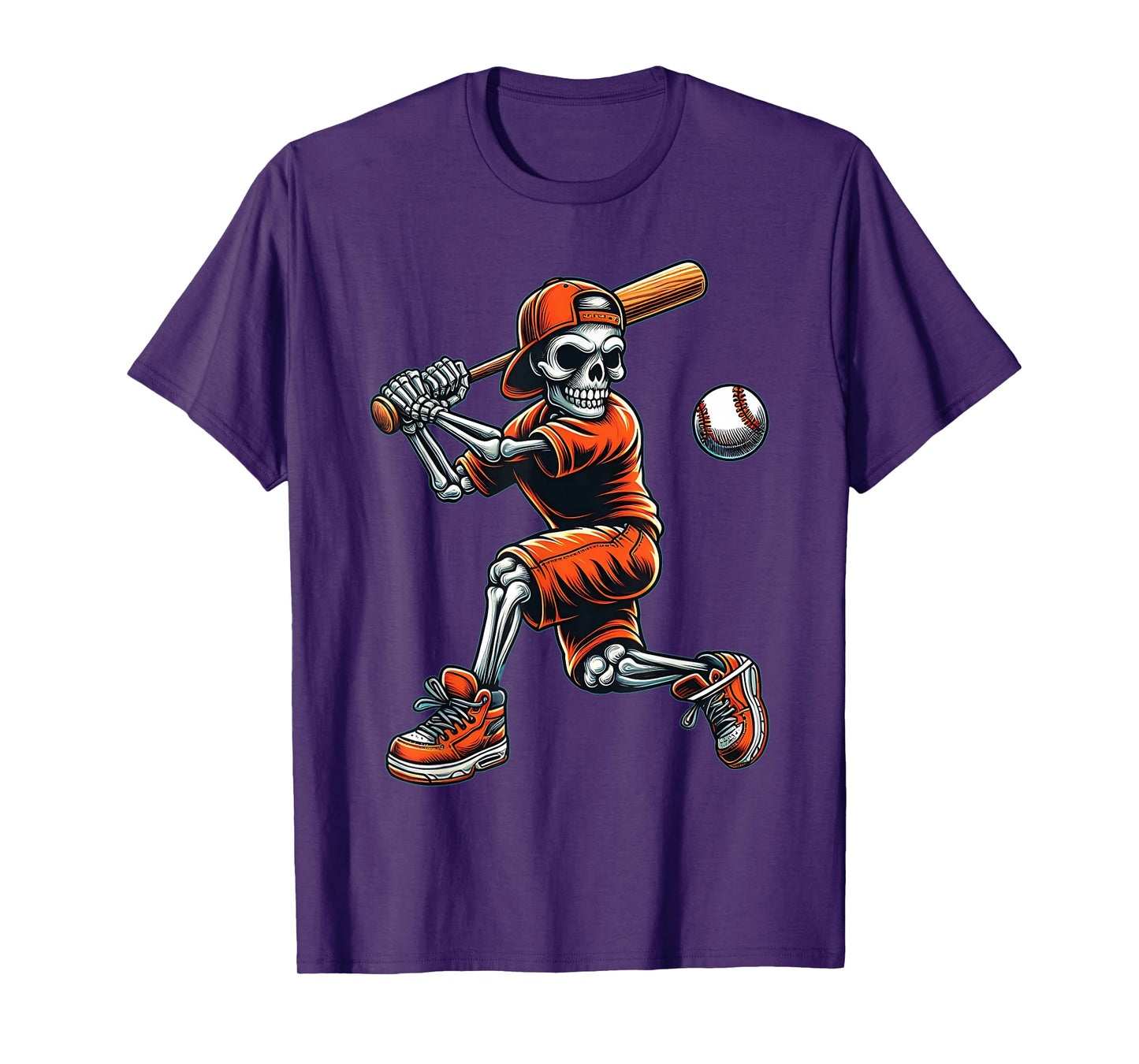 Funny Skeleton Batting Baseball Halloween Boys Men Kids Tees T-Shirt
