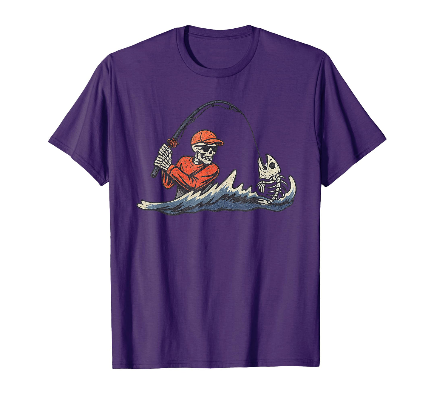 Vintage Halloween Skeleton Fishing Funny Spooky Costume T-Shirt