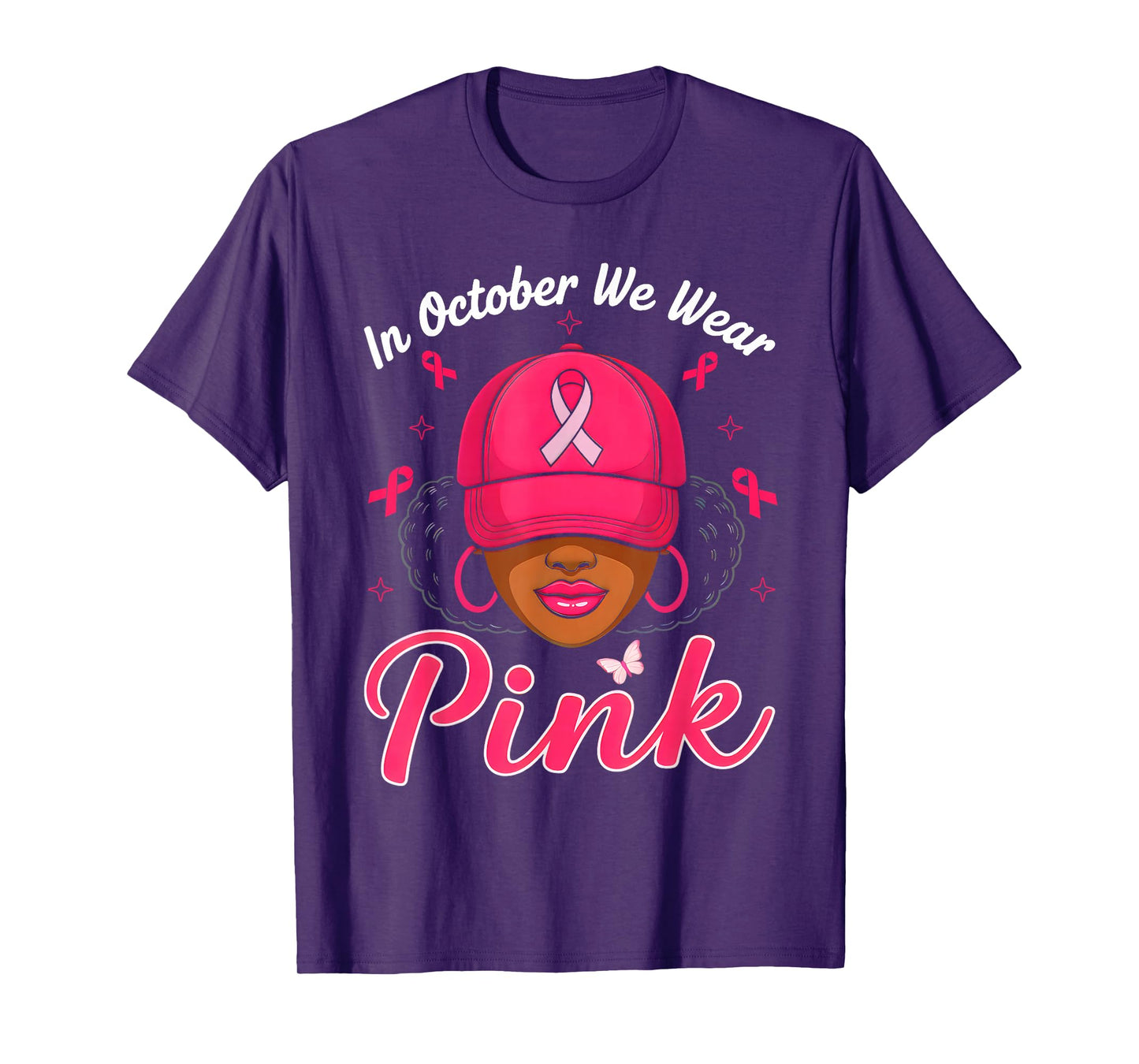 In October We Wear Pink Black Girl Breast Cancer Awareness T-Shirt