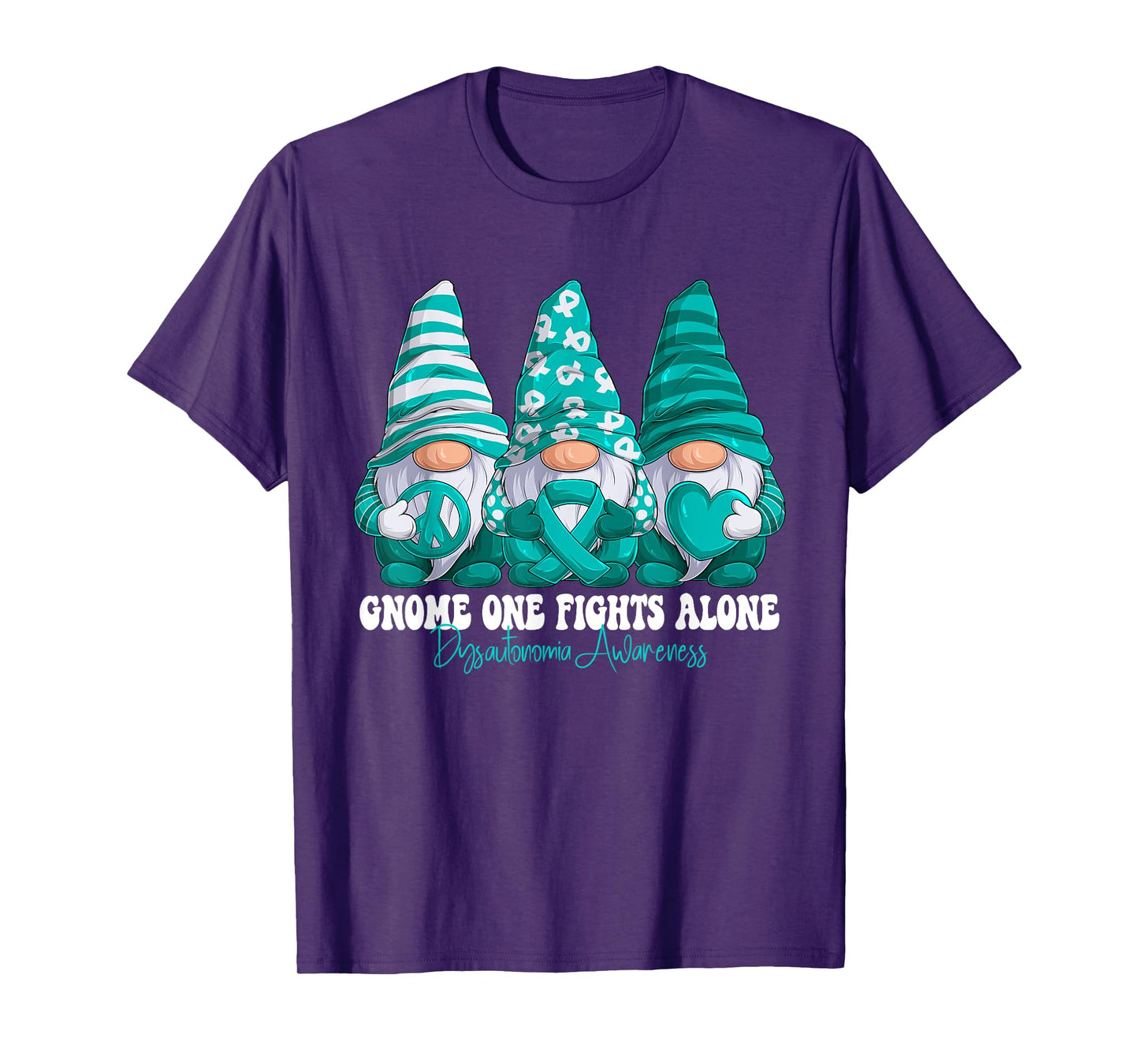 Dysautonomia Awareness Month Teal Ribbon Gnomies Support T-Shirt