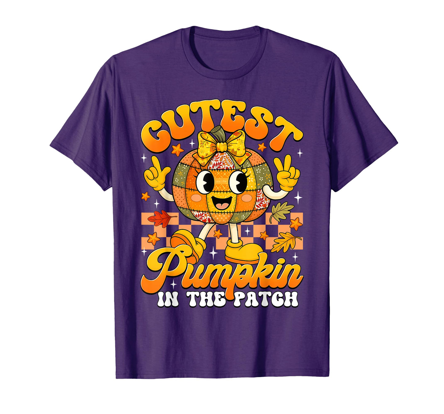 Autumn Patchwork Cutest Pumpkin in The Patch Halloween Girls T-Shirt