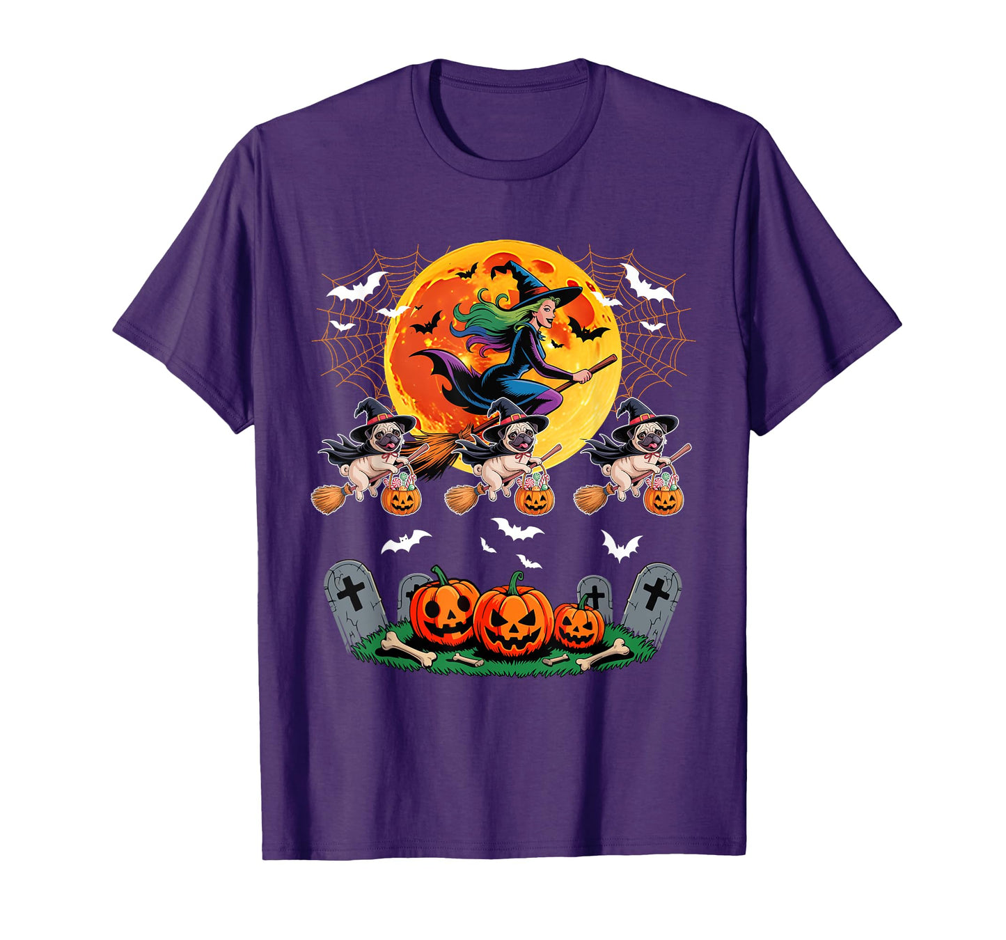 Pugs Cosplay Witch On Broomstick Halloween Owner T-Shirt