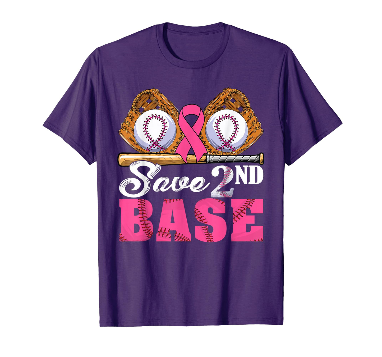Save Second 2nd Base Breast Cancer Awareness Month Baseball T-Shirt