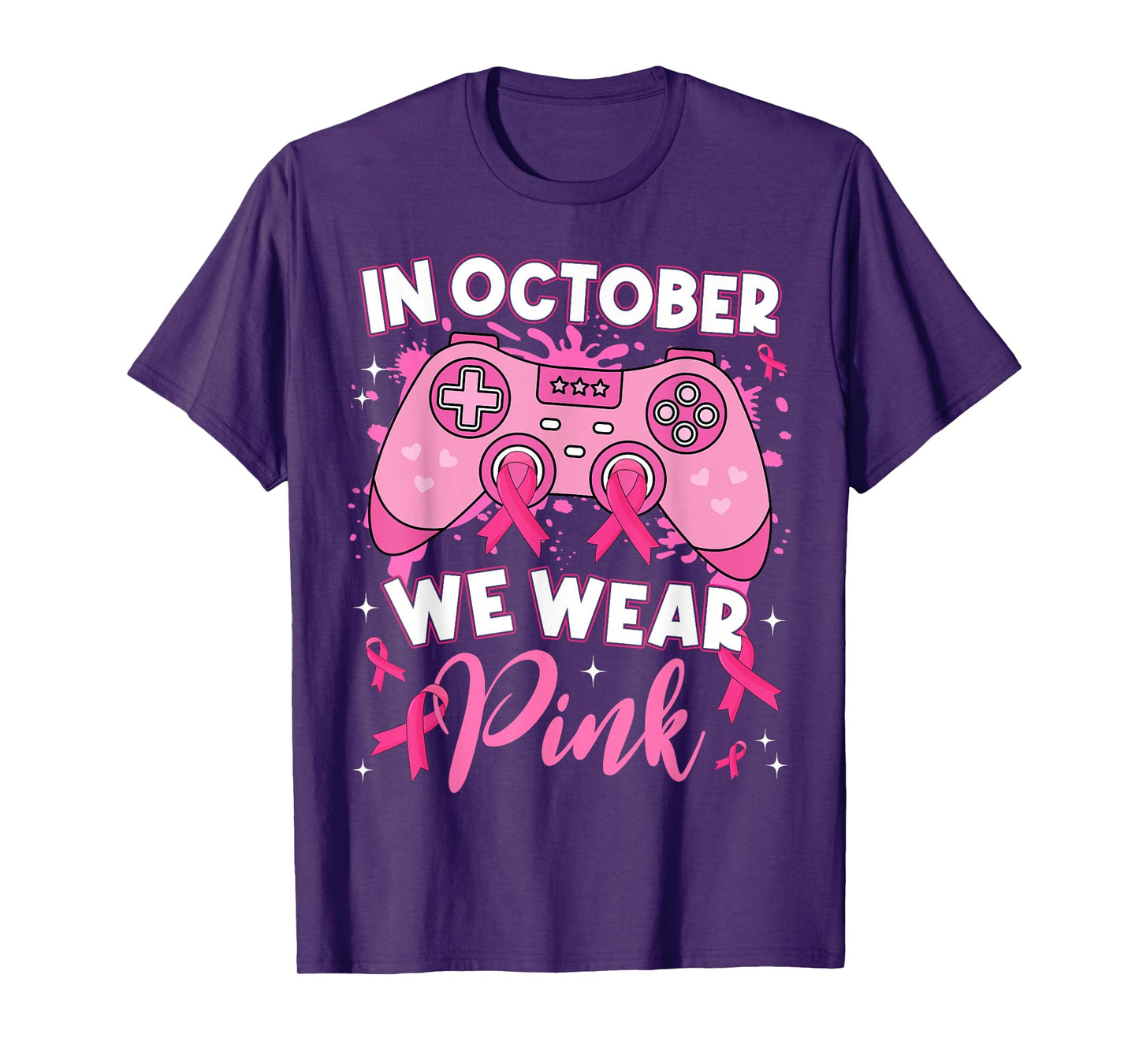 Gamer Gaming In October We Wear Pink Breast Cancer Boys Kids T-Shirt