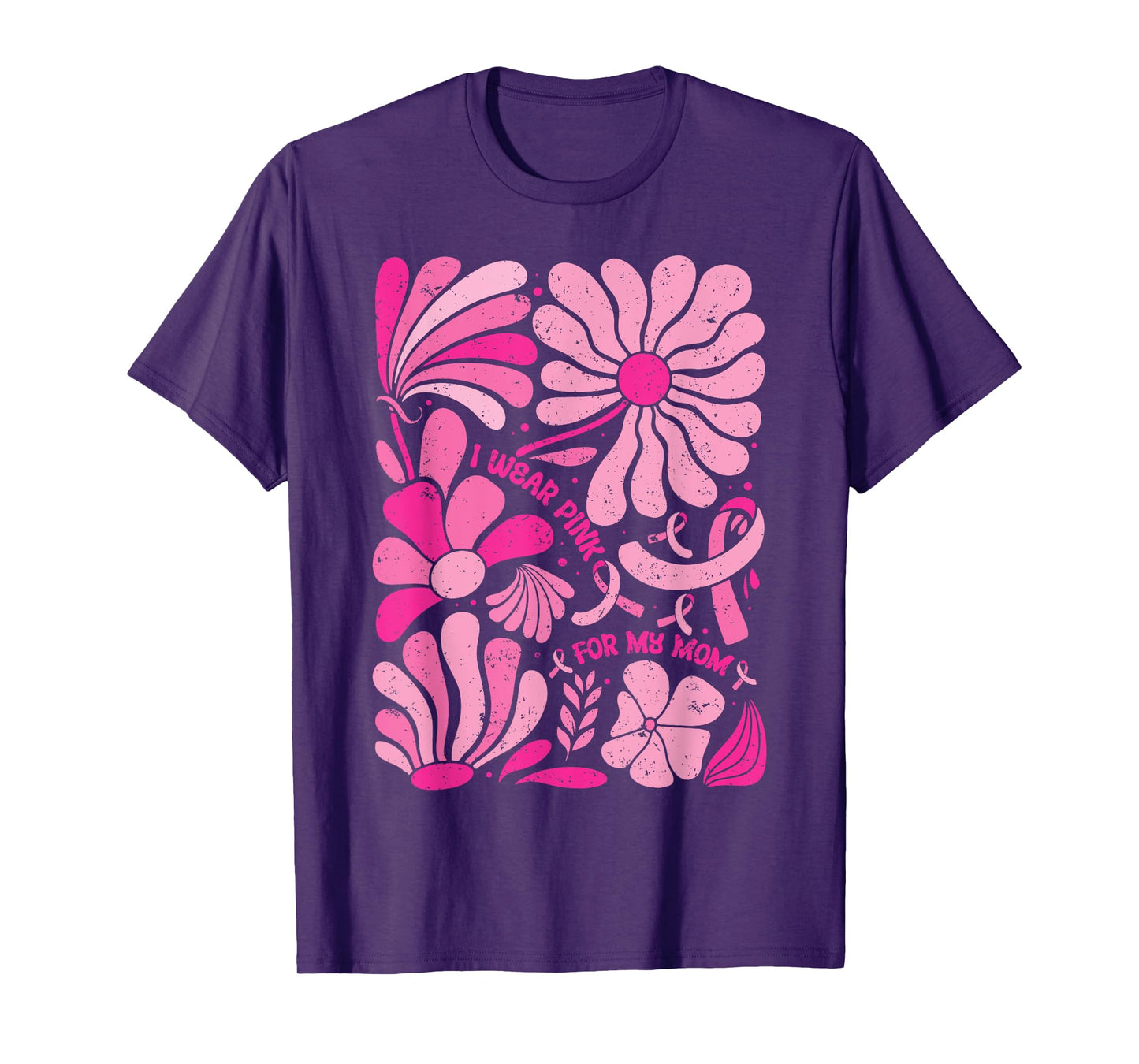 I Wear Pink for My Mom Breast Cancer Boho Floral Pink Ribbon T-Shirt