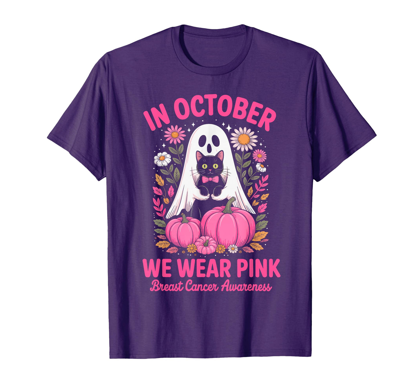 Breast Cancer Women Halloween Ghosts in October We Wear Pink T-Shirt