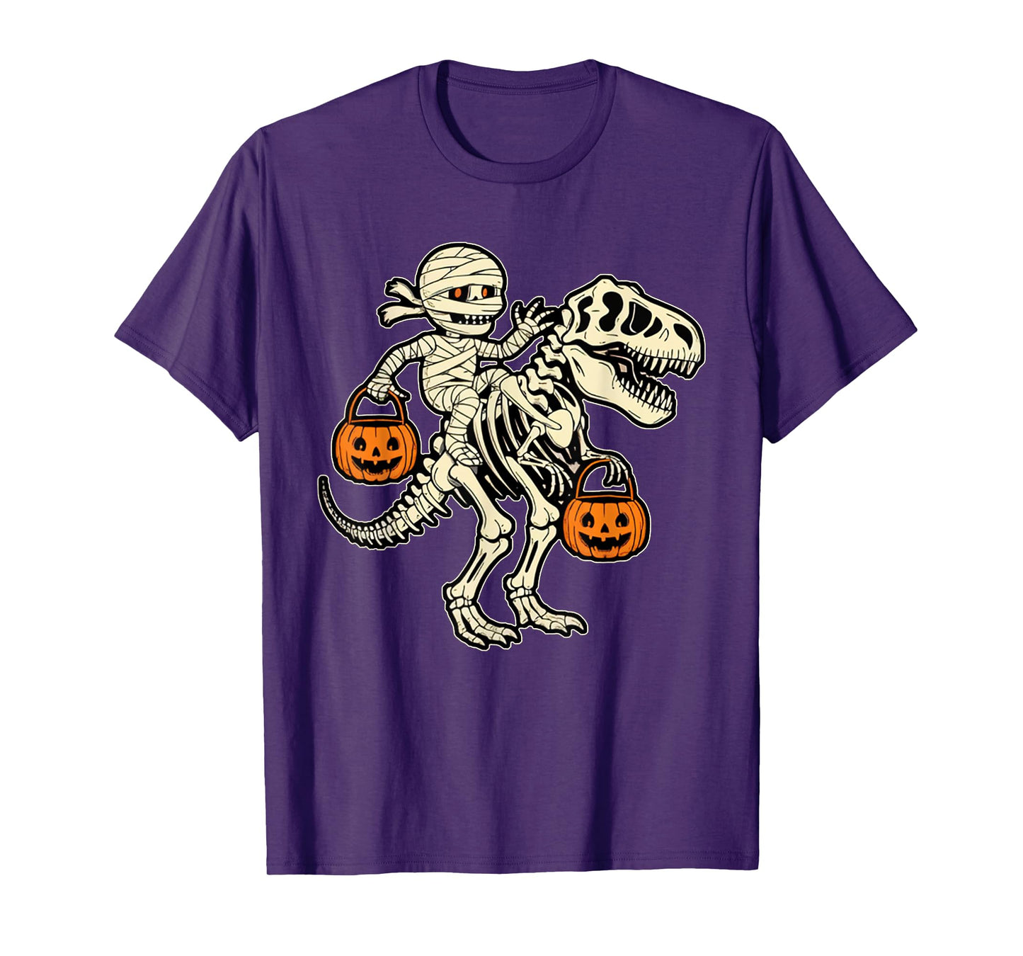 Mummy Skeleton Riding Dinosaur T Rex Kids Boys Men Halloween T-Shirt
