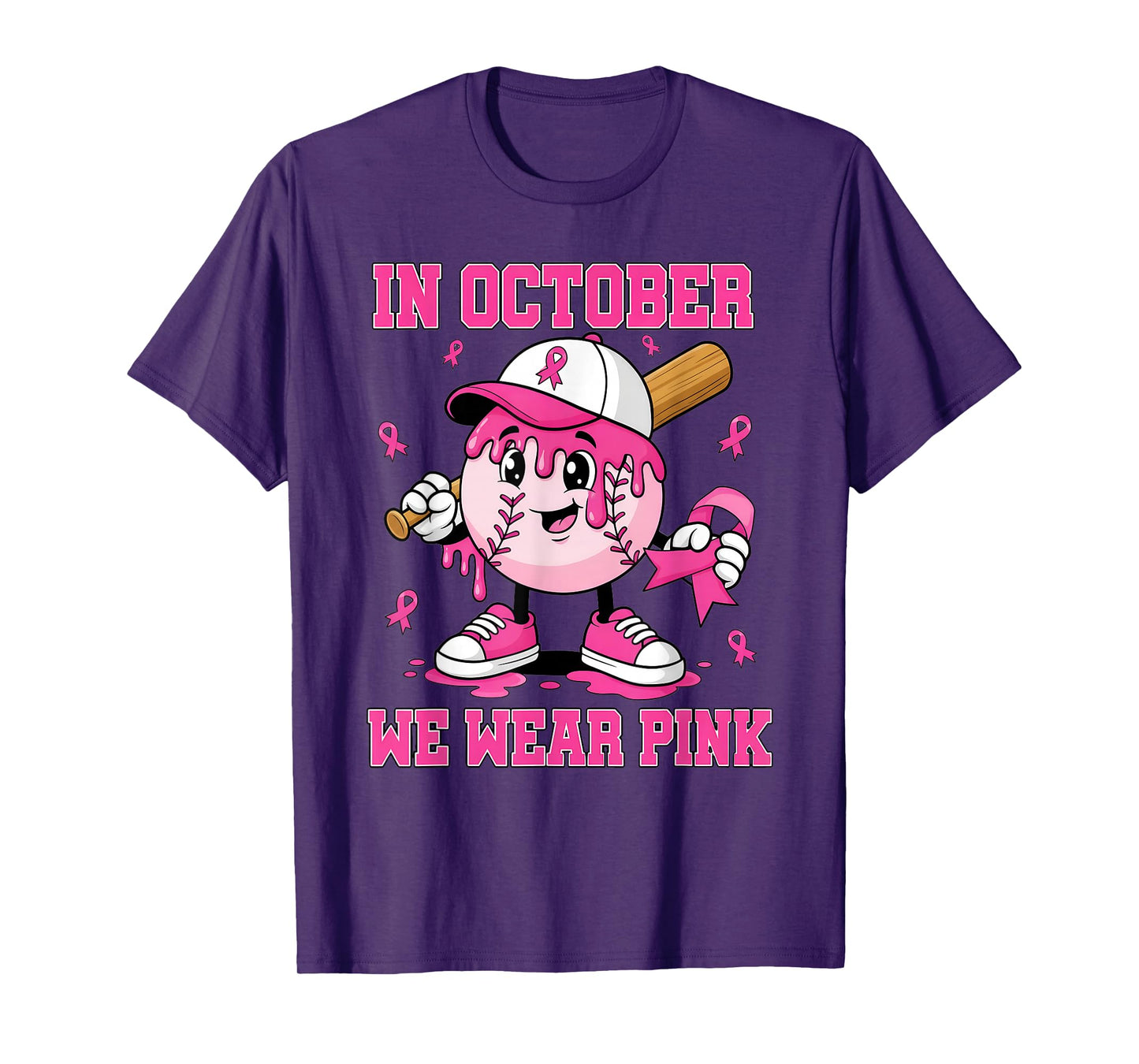 in October we wear Pink Baseball Drip Boy Breast Cancer T-Shirt