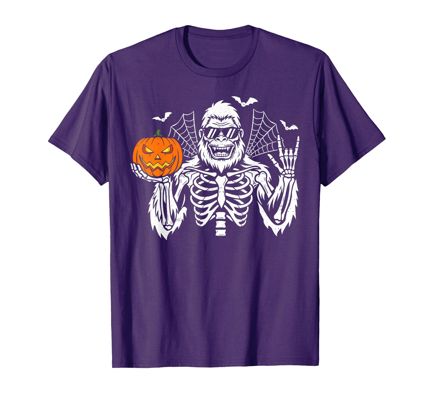 Halloween Spooky Bigfoot Jack O Lantern Skeleton Boys Men T-Shirt