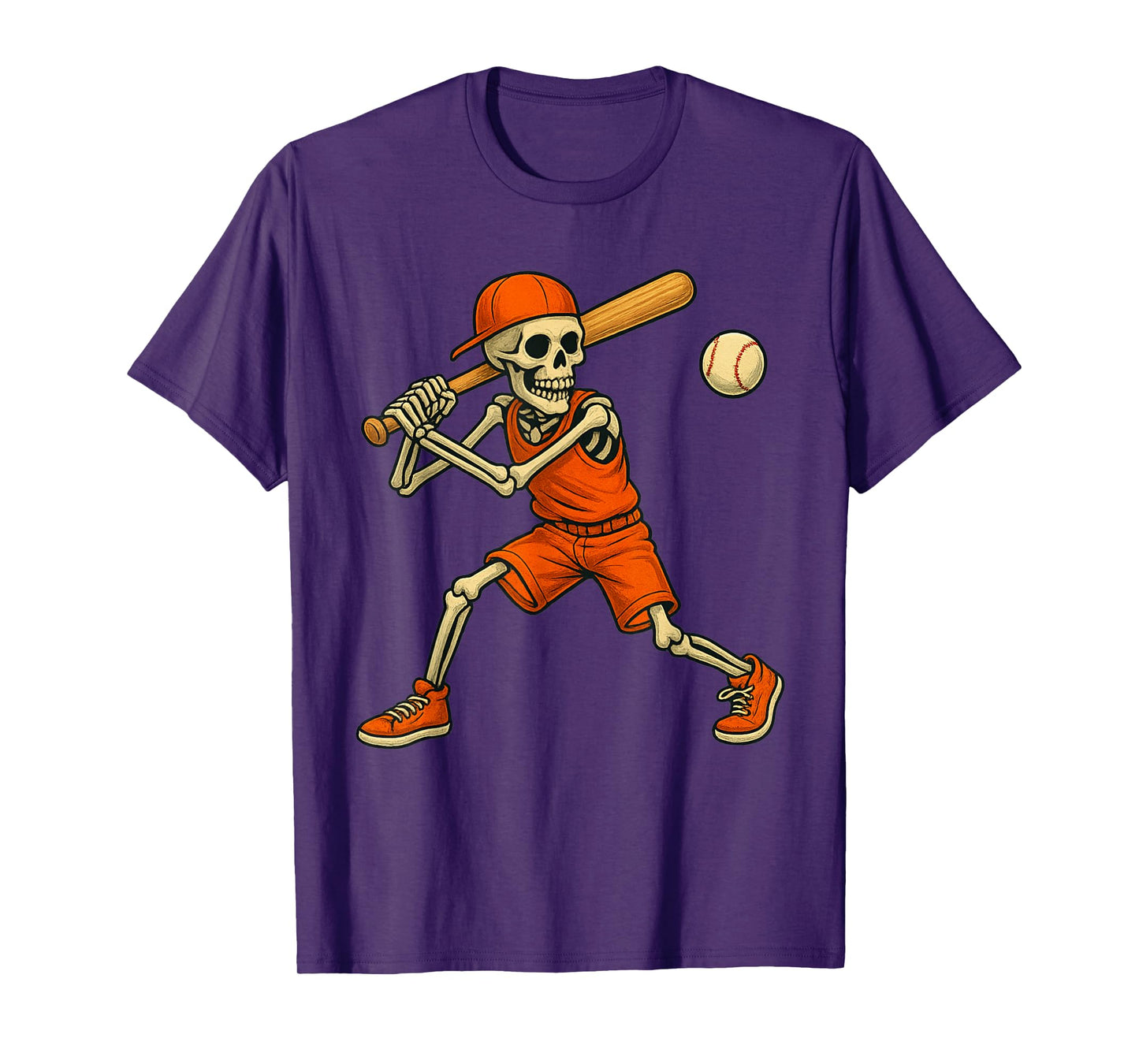 Baseball Skeleton Halloween Spooky Boys Baseball Player T-Shirt