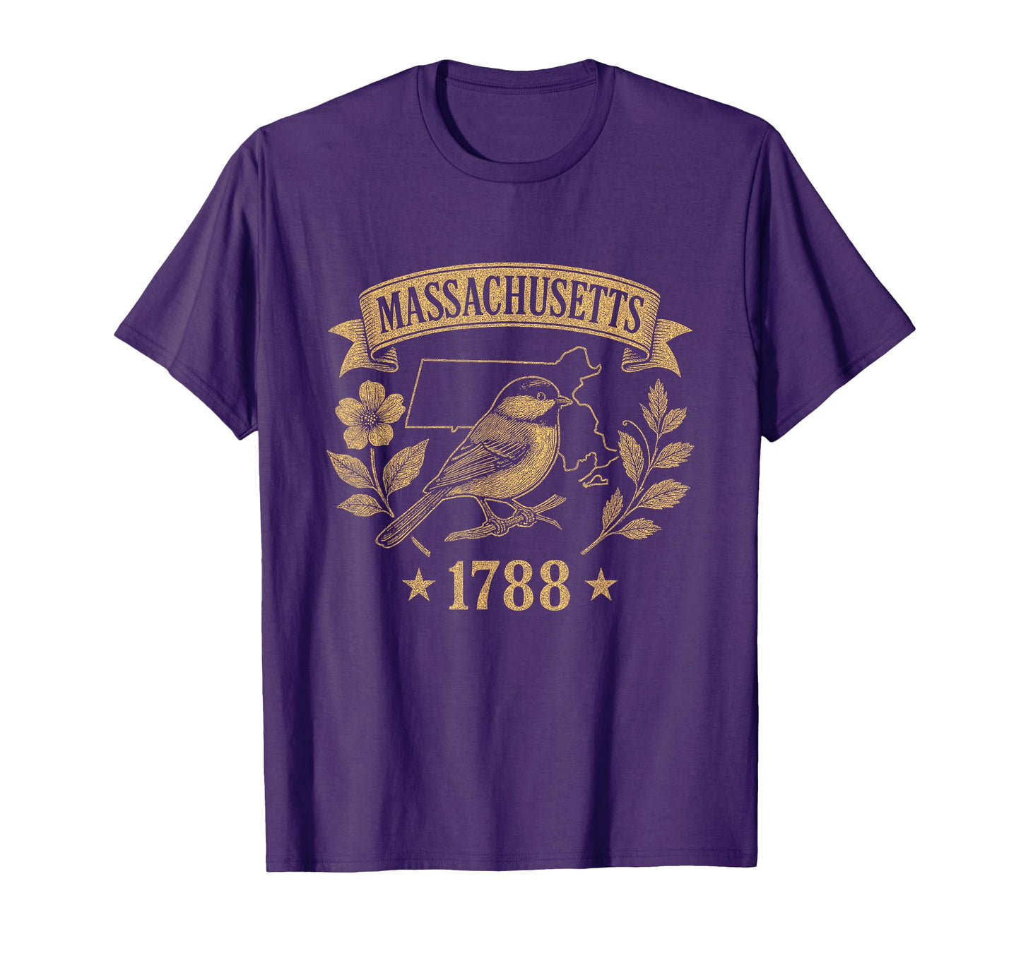 Massachusetts State 1788 Vintage Chickadee Retro Nature T-Shirt