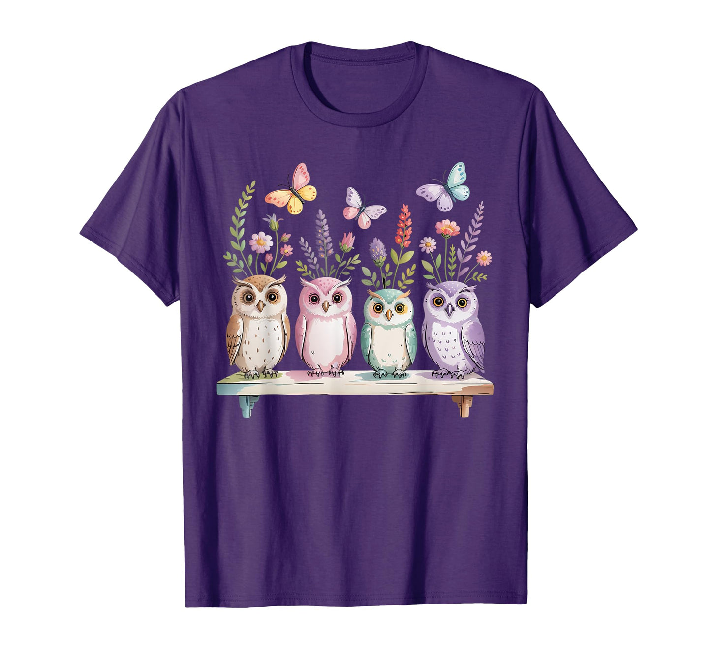 Cute Owl Lover Floral butterfly Nature Aesthetic Women Girls T-Shirt