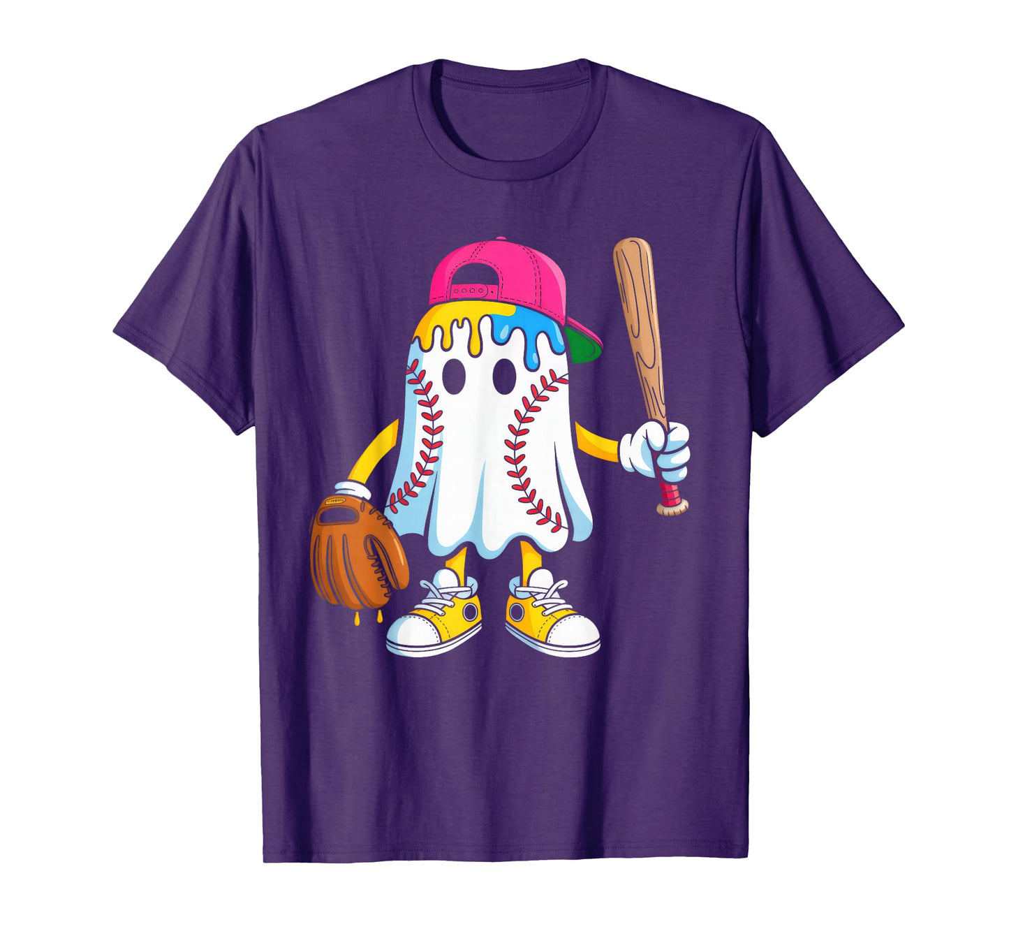 Ice Cream Drip Ghost Baseball Halloween Costume Boy Men Kids T-Shirt