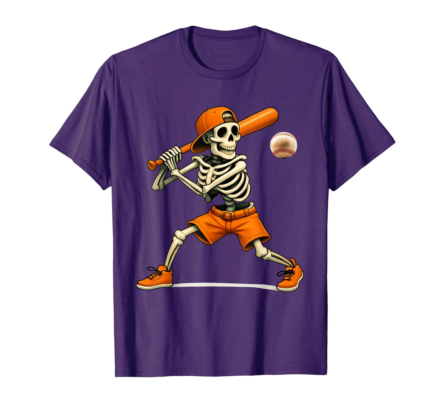 Funny Skeleton Batting Baseball Halloween Boys Men Kids T-Shirt
